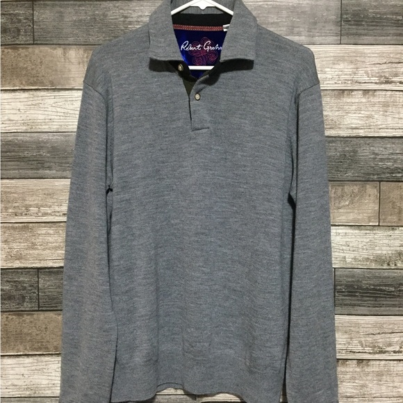 Robert Graham Wool Sweater Polo Men’s M Gray Pullover Collared - Picture 4 of 10